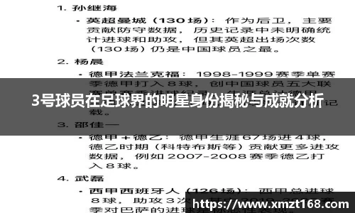 3号球员在足球界的明星身份揭秘与成就分析